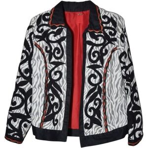 Berek Womens Jacket Black red White Embroidery Sz S Blazer